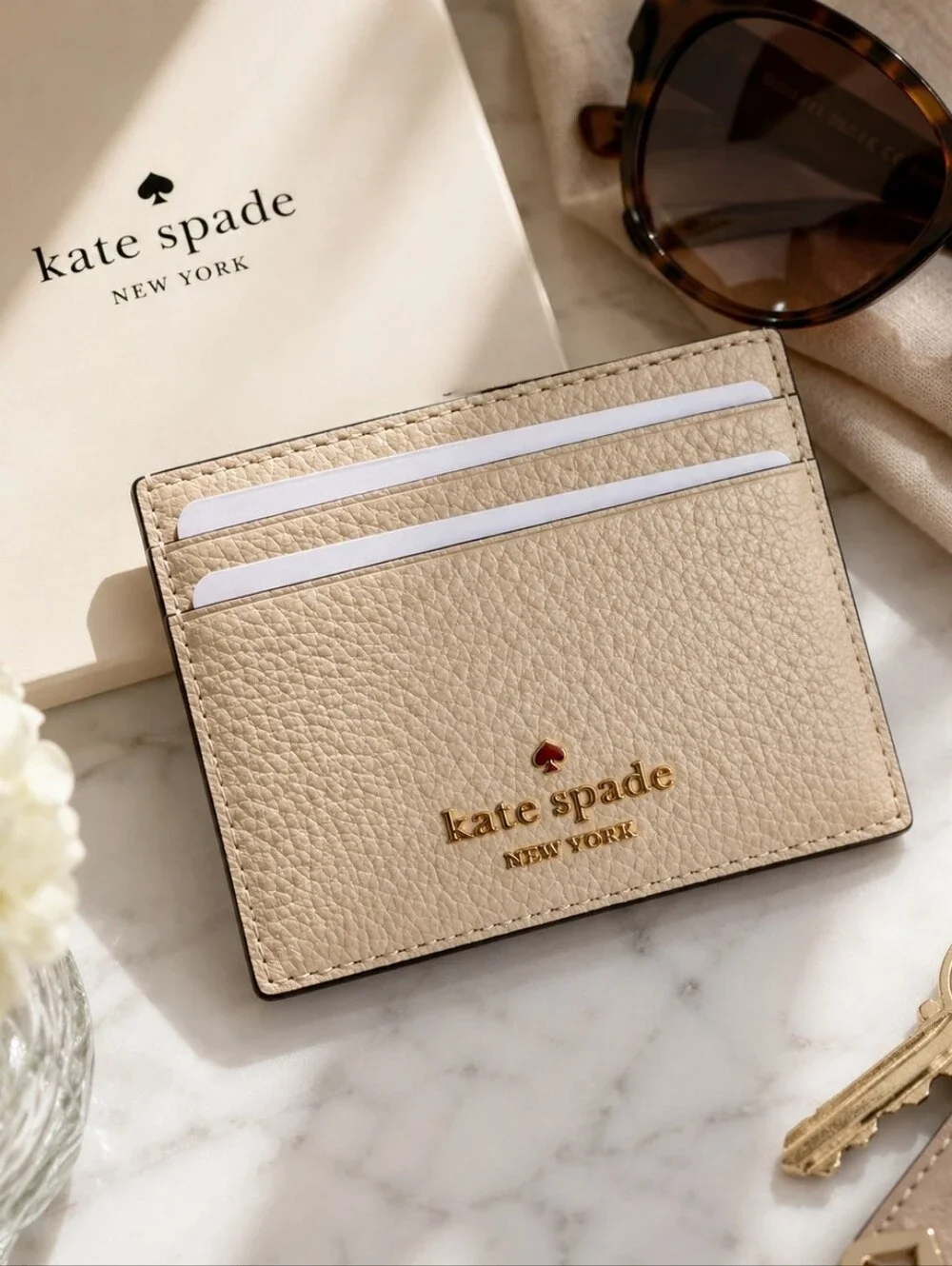 Kate Spade Juliette Slim Cardholder Light Sand Pebbled Leather NWT